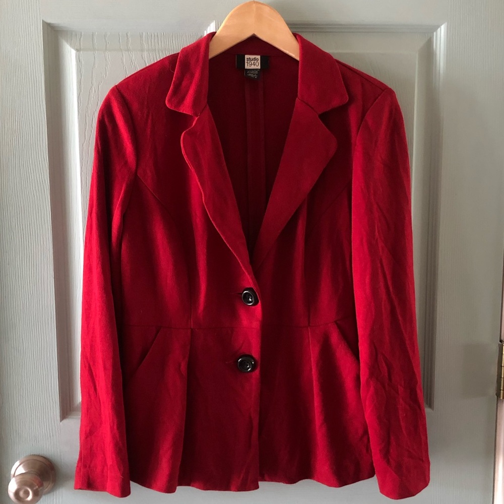 Red knit blazer